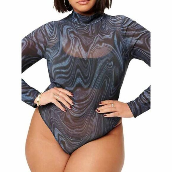 Good American Moody Floral Mesh Bodysuit in Ink  Swirl | 3XL (6) - Picture 1 of 8